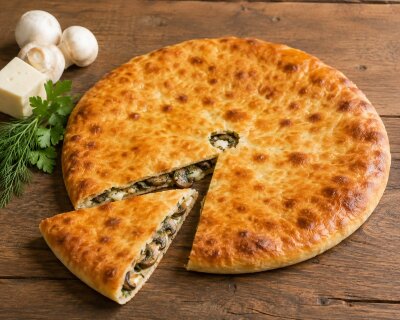 Осетинский пирог с грибами, сыром и зеленью
